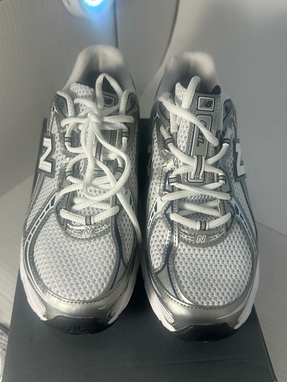 New Balance Kids Silver White Athletic Sneakers - Mesh Lace-Up